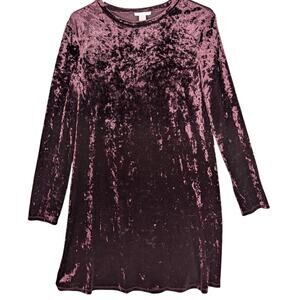 London Times Dress Womens 12 Burgundy Crushed Velvet Long Sleeve Shift Cocktail